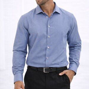 $99 Calvin Klein Blue Slim Fit Stretch Dress Shirt Men’s XL Classic Work Casual